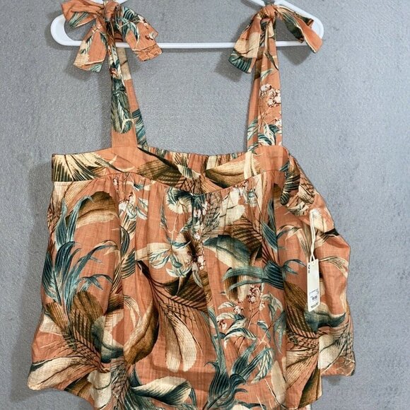 a.n.a Women's Lila Tropical Print With Shoulder Tie‎ Tank Top Size L NWT - Picture 1 of 11